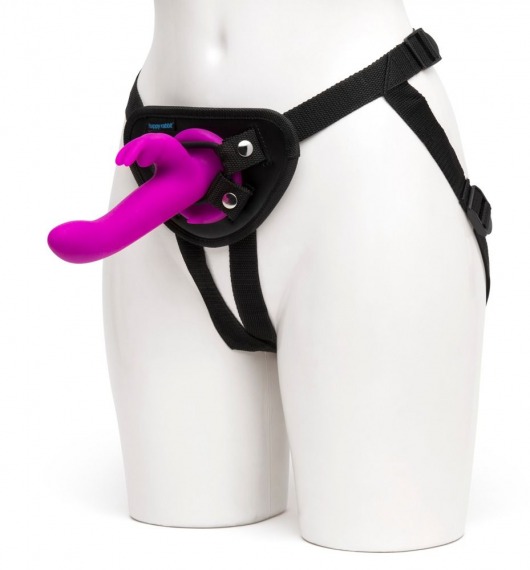 Лиловый страпон Rechargeable Vibrating Strap-On Harness Set - 17,6 см. - Happy Rabbit - купить с доставкой в Смоленске
