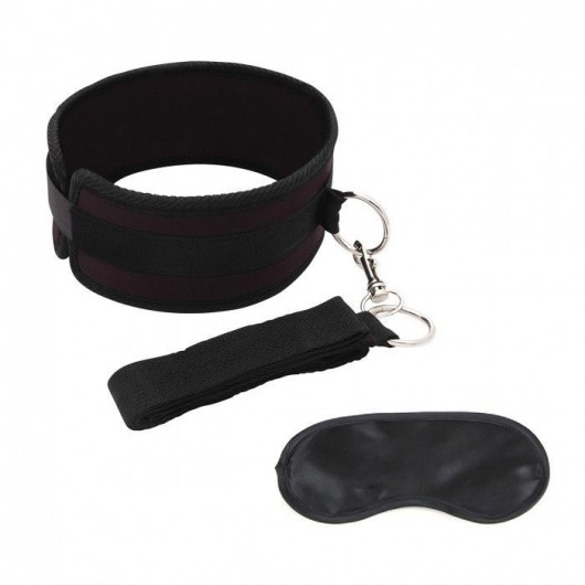 Черный ошейник с длинным поводком Collar and Leash Set - Lux Fetish - купить с доставкой в Смоленске