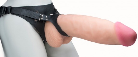 Телесный реалистичный фаллоимитатор на черных трусиках Real Big Strap-On - 34,5 см. - LOVETOY (А-Полимер) - купить с доставкой в Смоленске