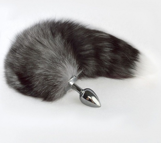 Серебристая анальная пробка с серым хвостиком - Sitabella - купить с доставкой в Смоленске