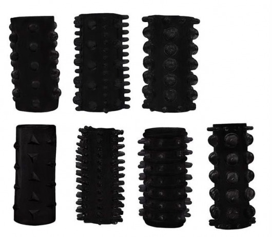 Набор из 7 черных насадок PENIS SLEEVES SET - Dream Toys - в Смоленске купить с доставкой