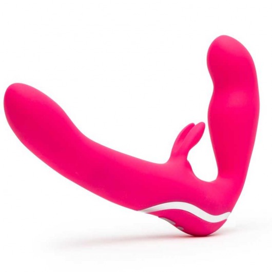 Ярко-розовый безремневой страпон Rechargeable Vibrating Strapless Strap-On - Happy Rabbit - купить с доставкой в Смоленске