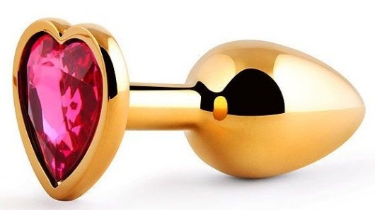 Золотистая анальная пробка с малиновым кристаллом-сердечком - 7 см. - Anal Jewelry Plug - купить с доставкой в Смоленске