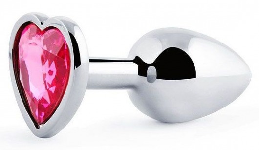 Серебристая анальная пробка с малиновым кристаллом-сердечком - 7 см. - Anal Jewelry Plug - купить с доставкой в Смоленске