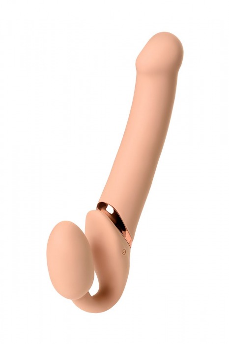 Телесный безремневой вибрострапон Vibrating Bendable Strap-On L - Strap-on-me - купить с доставкой в Смоленске