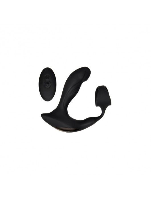 Черный вибромассажер простаты с эрекционным кольцом Strapped   Tapped - Zero Tolerance - в Смоленске купить с доставкой