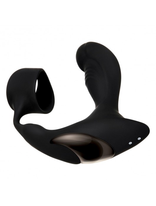 Черный вибромассажер простаты с эрекционным кольцом Strapped   Tapped - Zero Tolerance - в Смоленске купить с доставкой