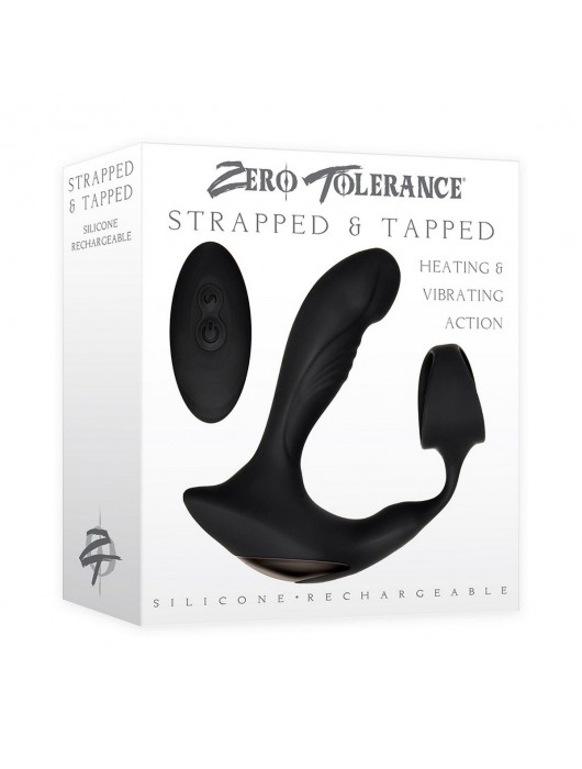 Черный вибромассажер простаты с эрекционным кольцом Strapped   Tapped - Zero Tolerance - в Смоленске купить с доставкой