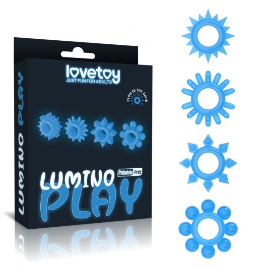 Набор из 4 голубых, светящихся в темноте эрекционных колец Lumino Play - Lovetoy - в Смоленске купить с доставкой