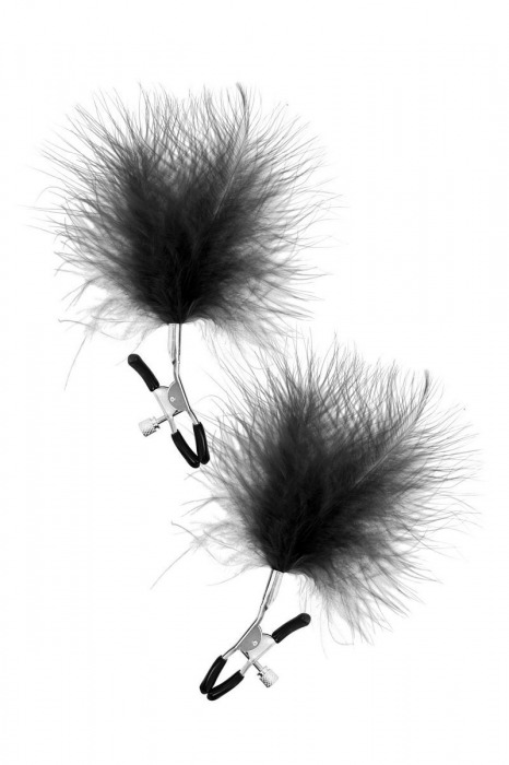 Зажимы на соски с черными пуховыми кисточками Sweet Caress Feather Nipple Clumps - Sweet Caress - купить с доставкой в Смоленске