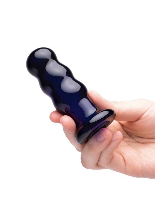 Синий стеклянный анальный стимулятор на дистанционном управлении Beaded Buttplug - Glas