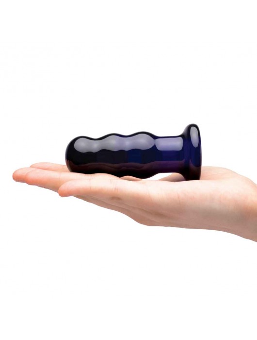 Синий стеклянный анальный стимулятор на дистанционном управлении Beaded Buttplug - Glas