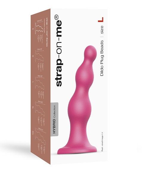 Розовая насадка Strap-On-Me Dildo Plug Beads size L - Strap-on-me - купить с доставкой в Смоленске