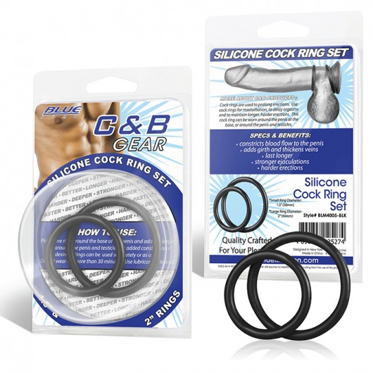 Набор из двух черных силиконовых колец разного диаметра SILICONE COCK RING SET - BlueLine - в Смоленске купить с доставкой