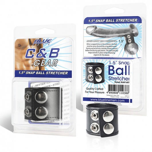 Хомут-утяжка для мошонки из искусственной кожи на клепках SNAP BALL STRETCHER - BlueLine - купить с доставкой в Смоленске
