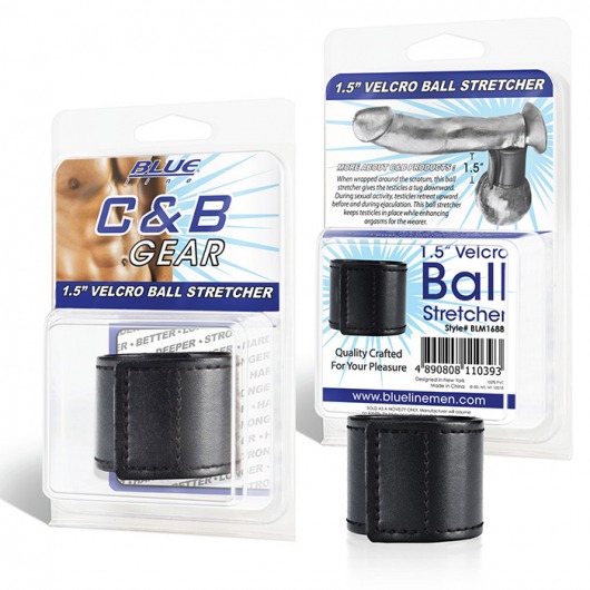 Хомут-утяжка для мошонки из искусственной кожи на липучке VELCRO BALL STRETCHER- 4 см. - BlueLine - в Смоленске купить с доставкой