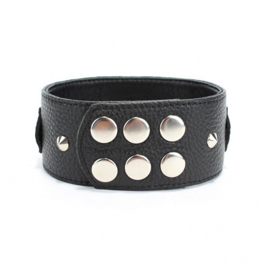 Черный кожаный ошейник с короткими шипами - БДСМ Арсенал - купить с доставкой в Смоленске