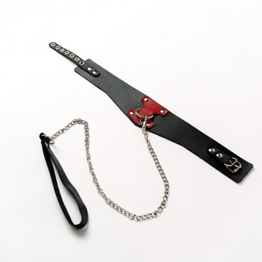 Черный широкий ошейник с красным декором и поводком - Crazy Handmade - купить с доставкой в Смоленске
