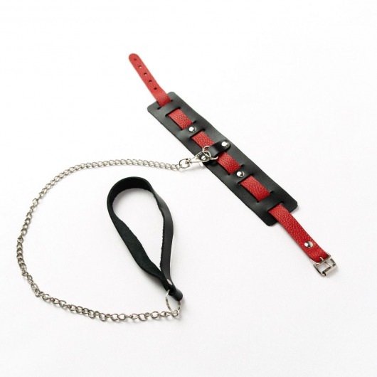 Черный ошейник с красным ремешком и поводком - Crazy Handmade - купить с доставкой в Смоленске