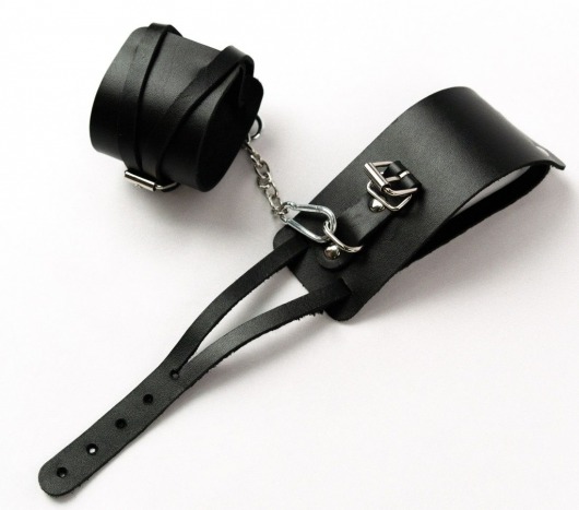 Черные кожаные оковы с креплением в виде веревочек - Crazy Handmade - купить с доставкой в Смоленске