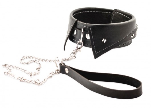 Черный ошейник-воротничок с металлическим поводком - Crazy Handmade - купить с доставкой в Смоленске