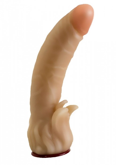 Телесная гелевая насадка-фаллос с клиторальными лепестками - 18,5 см. - LOVETOY (А-Полимер) - купить с доставкой в Смоленске