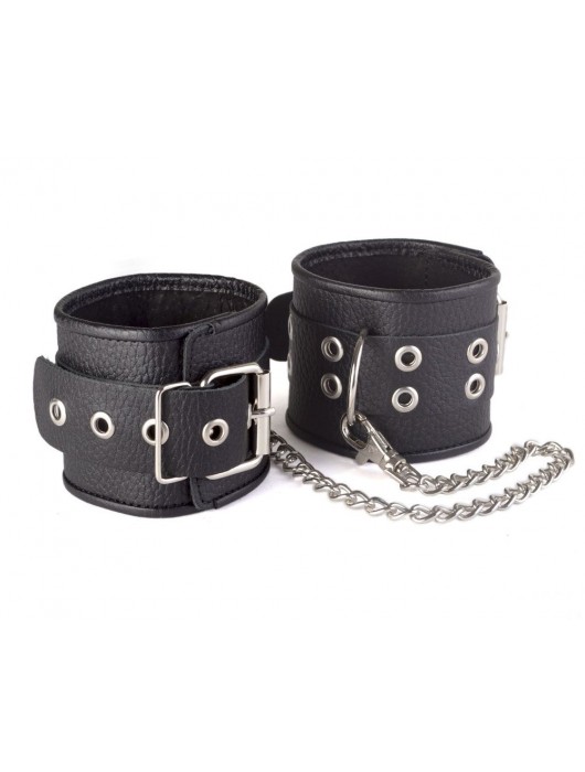 Кожаные черные оковы с широким ремешком, соединенные цепочкой - Sitabella - купить с доставкой в Смоленске