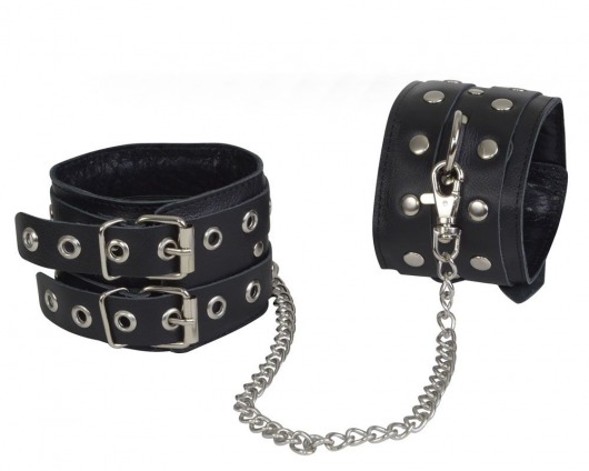 Чёрные кожаные оковы, соединенные цепочкой - Sitabella - купить с доставкой в Смоленске