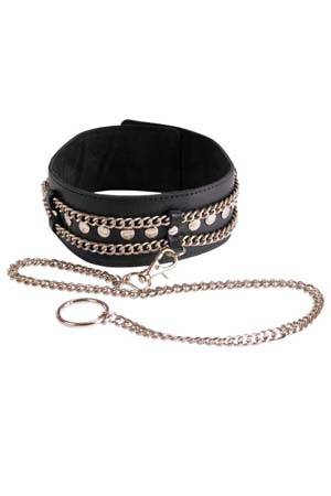 Чёрный ошейник с цепочками и поводком - Sitabella - купить с доставкой в Смоленске
