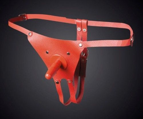 Красные кожаные универсальные трусики со штырьком для насадок - Sitabella - купить с доставкой в Смоленске