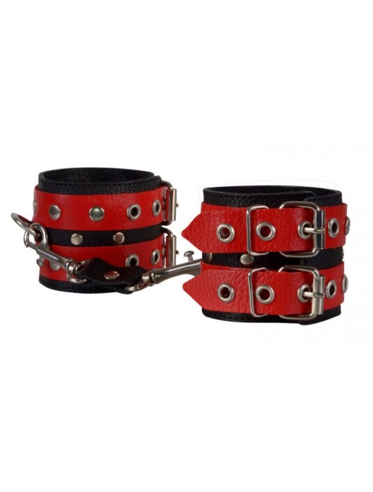 Красно-чёрные наручники из кожи - Sitabella - купить с доставкой в Смоленске