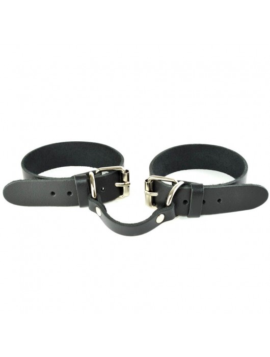 Черные кожаные наручники со съемной красной опушкой - Sitabella - купить с доставкой в Смоленске