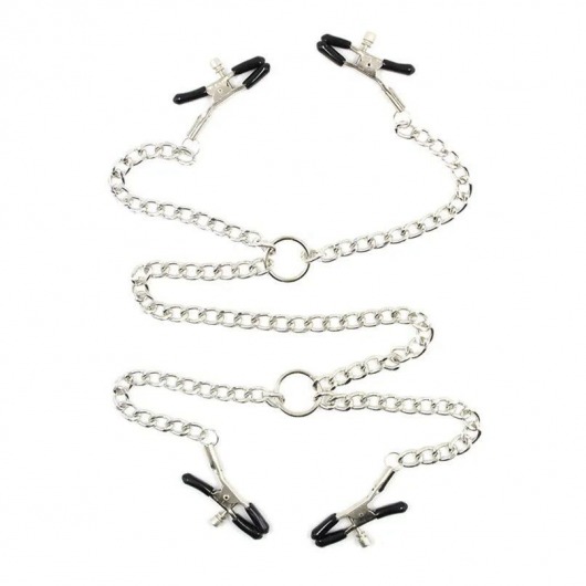 Серебристые зажимы для сосков и половых губ на тонкой цепочке - Notabu - купить с доставкой в Смоленске