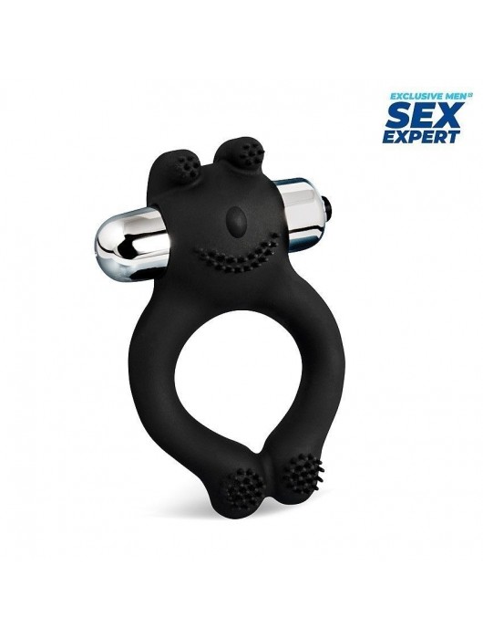 Черное силиконовое эрекционное виброкольцо Sex Expert - Sex Expert - в Смоленске купить с доставкой