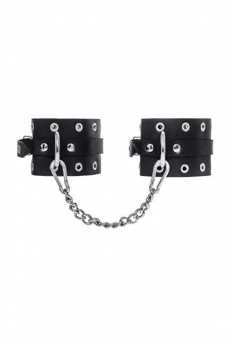 Черные кожаные однослойные оковы с люверсами - Pecado - купить с доставкой в Смоленске