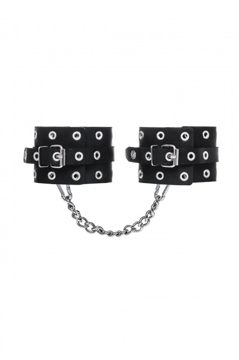Черные кожаные однослойные оковы с люверсами - Pecado - купить с доставкой в Смоленске