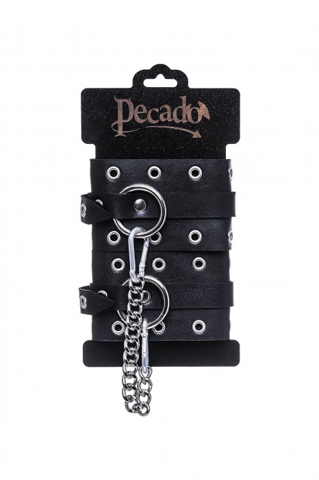 Черные кожаные однослойные оковы с люверсами - Pecado - купить с доставкой в Смоленске