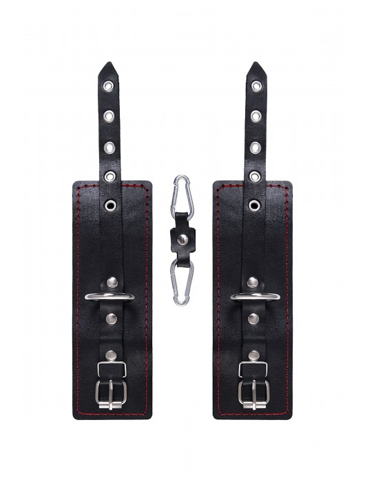 Черные кожаные однослойные наручники с контрастной строчкой - Pecado - купить с доставкой в Смоленске