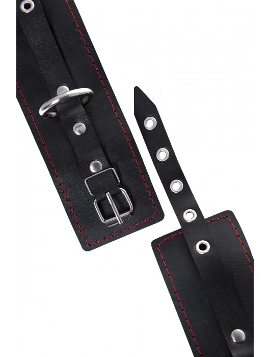 Черные кожаные однослойные наручники с контрастной строчкой - Pecado - купить с доставкой в Смоленске