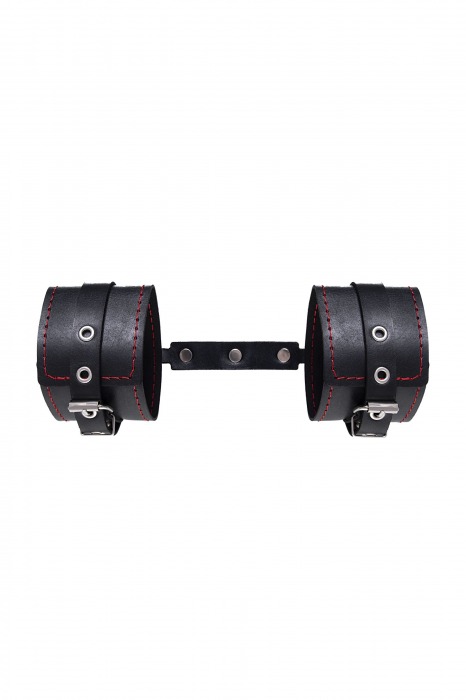 Черные кожаные однослойные оковы с контрастной строчкой - Pecado - купить с доставкой в Смоленске