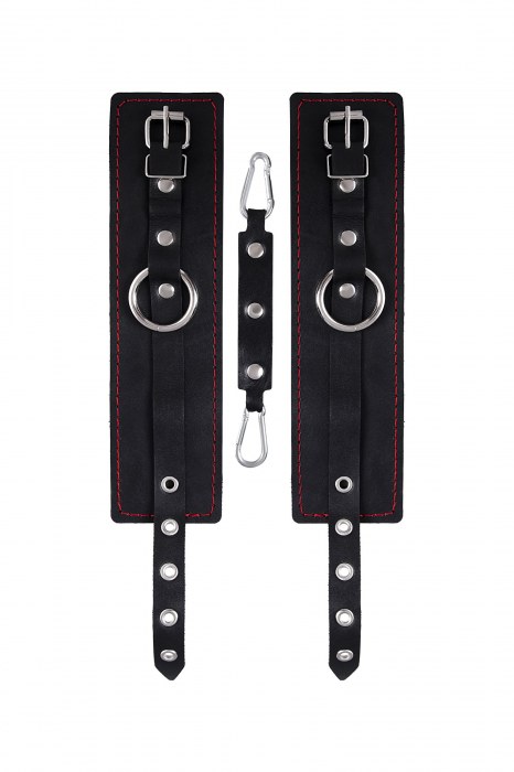 Черные кожаные однослойные оковы с контрастной строчкой - Pecado - купить с доставкой в Смоленске