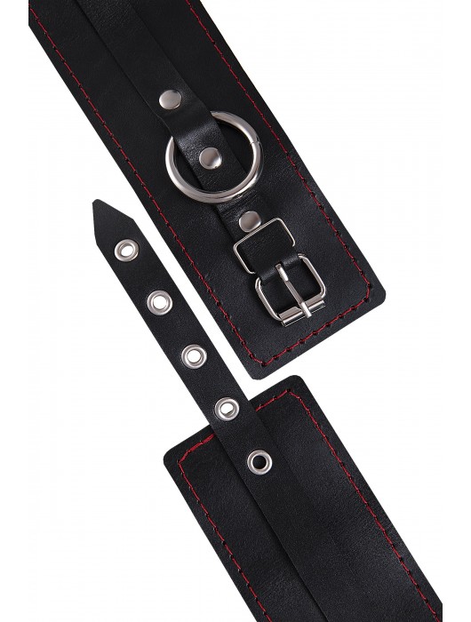 Черные кожаные однослойные оковы с контрастной строчкой - Pecado - купить с доставкой в Смоленске