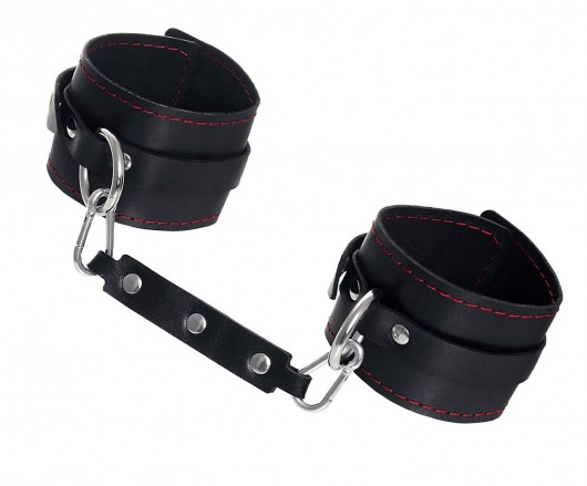 Черные кожаные однослойные оковы с контрастной строчкой - Pecado - купить с доставкой в Смоленске