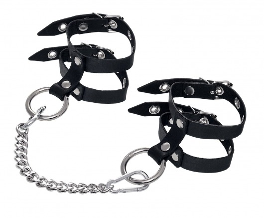 Черные однослойные кожаные оковы из двух ремешков - Pecado - купить с доставкой в Смоленске