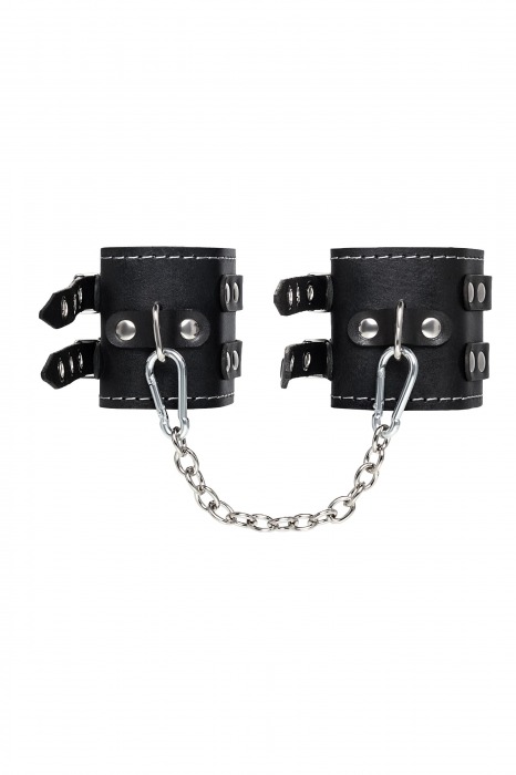 Черные кожаные оковы с двумя ремнями и красной подкладкой - Pecado - купить с доставкой в Смоленске