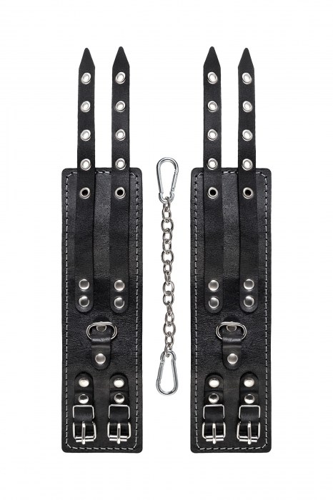 Черные кожаные оковы с двумя ремнями и красной подкладкой - Pecado - купить с доставкой в Смоленске