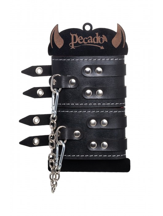 Черные кожаные оковы с двумя ремнями и красной подкладкой - Pecado - купить с доставкой в Смоленске
