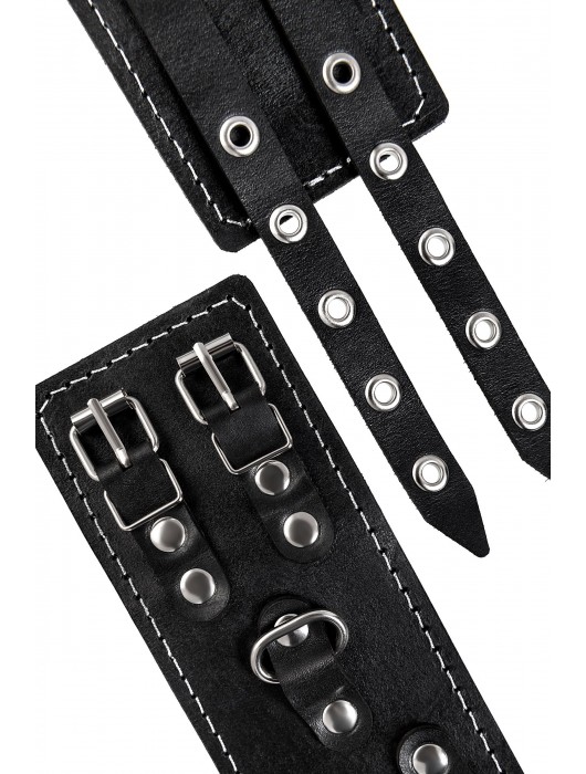 Черные кожаные оковы с двумя ремнями и красной подкладкой - Pecado - купить с доставкой в Смоленске