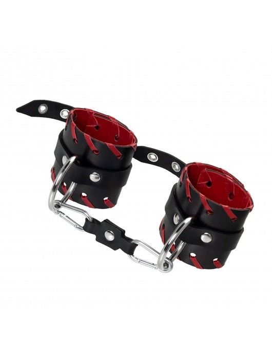 Черно-красные наручники из натуральной кожи - Pecado - купить с доставкой в Смоленске