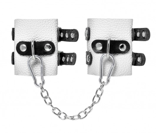 Бело-черные наручники с двумя ремешками и люверсами - Pecado - купить с доставкой в Смоленске